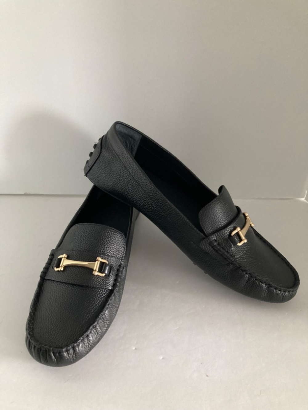 Thursday Boot Co Black Leather Driving Loafers Gold Horsebit Women's 12 NWOB